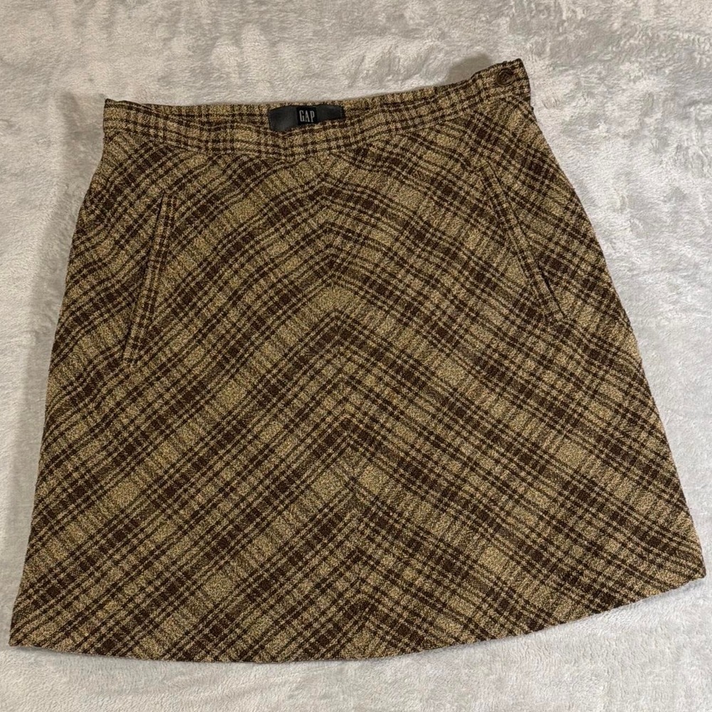90s Vintage GAP Plaid Silk Blend A-Line Skirt | Brown | Size 8